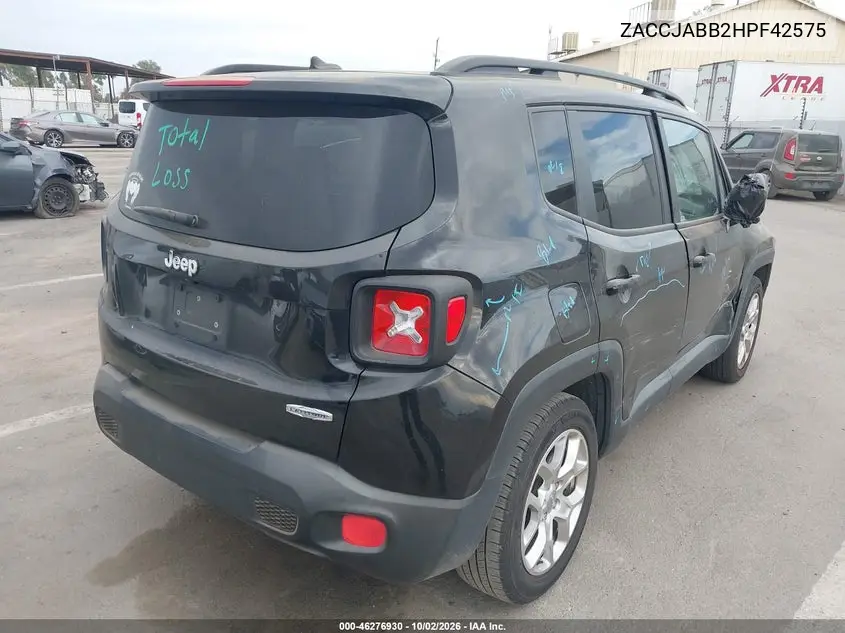 2017 JEEP RENEGADE VIN ZACCJABB2HPF42575 — фото 4