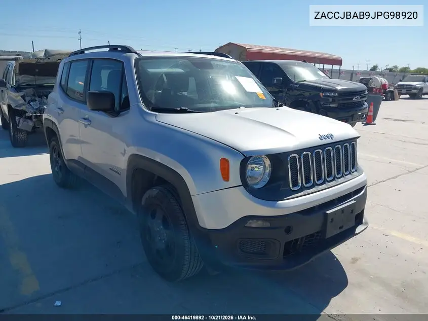 JEEP RENEGADE 2018, VIN ZACCJBAB9JPG98920