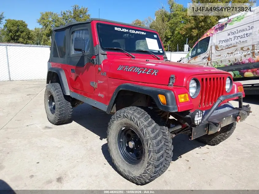 JEEP WRANGLER 2000, VIN 1J4FA49S4YP713824