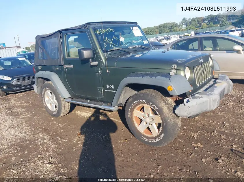 JEEP WRANGLER 2008, VIN 1J4FA24108L511993