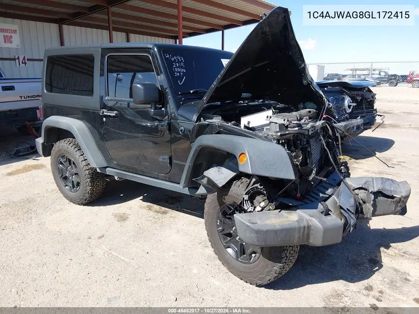 JEEP WRANGLER 2016, VIN 1C4AJWAG8GL172415