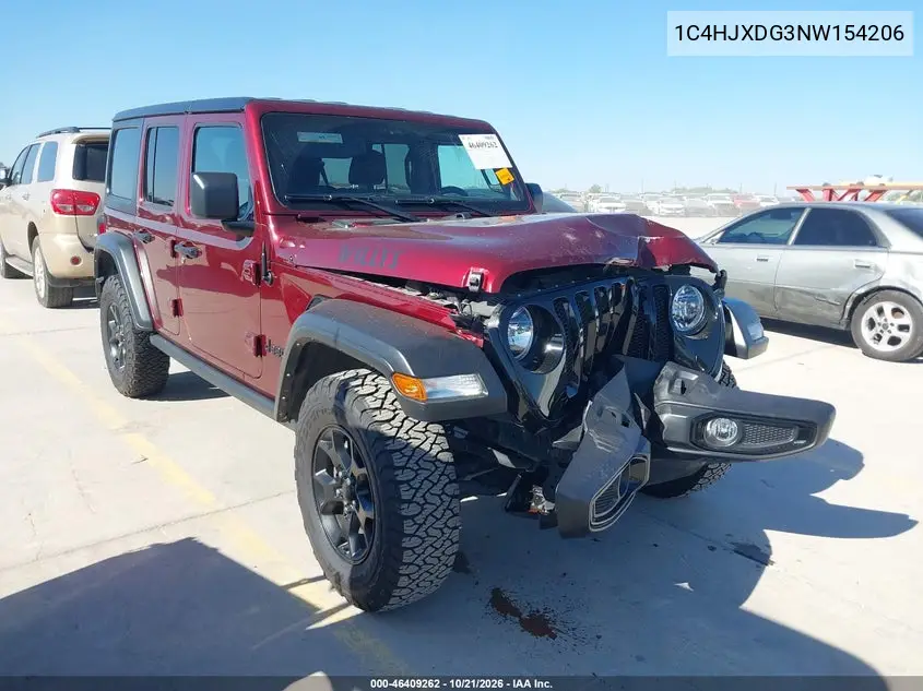 JEEP WRANGLER 2022, VIN 1C4HJXDG3NW154206