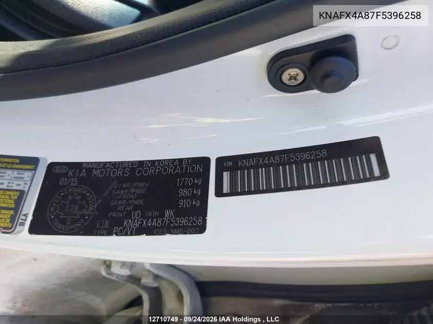 2015 KIA FORTE VIN KNAFX4A87F5396258 — фото 9