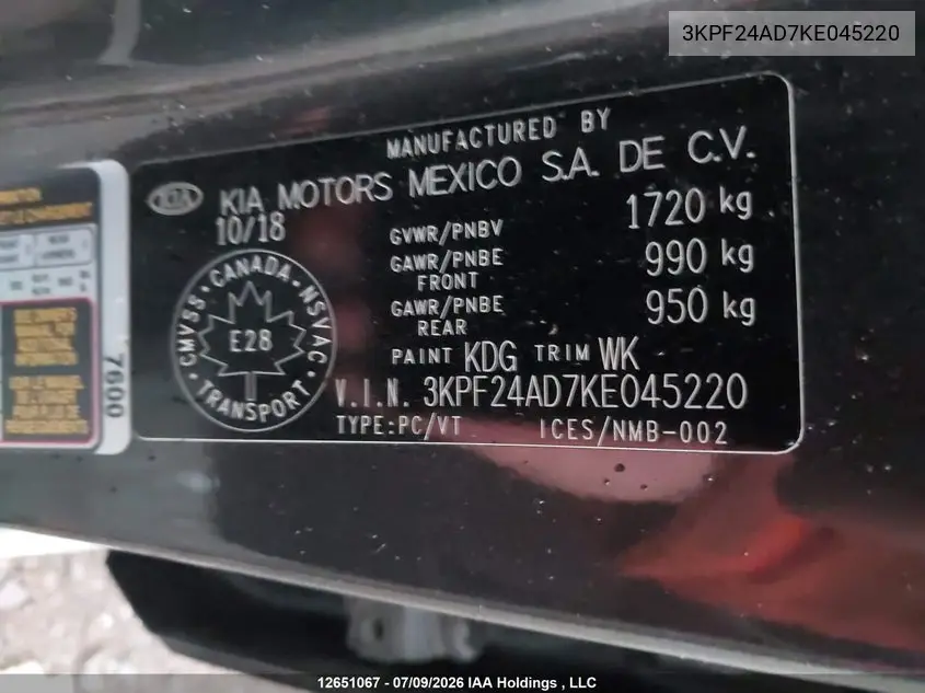 2019 KIA FORTE VIN 3KPF24AD7KE045220 — фото 9