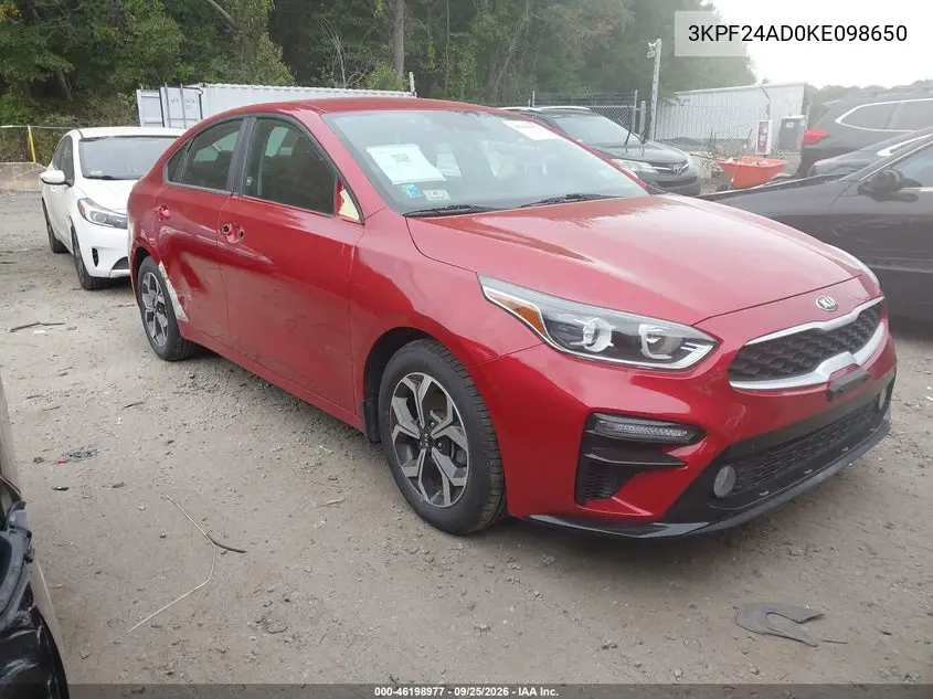 KIA FORTE 2019, VIN 3KPF24AD0KE098650