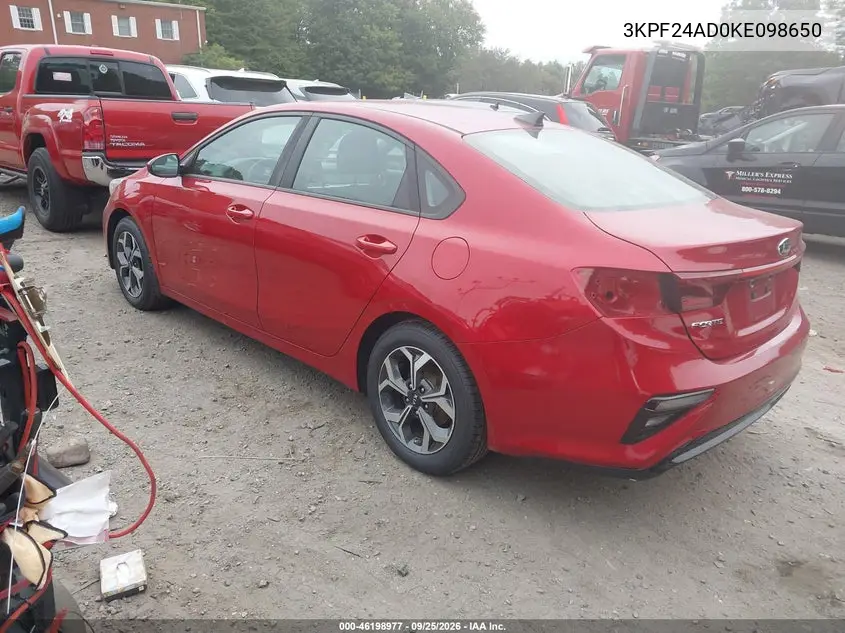 2019 KIA FORTE VIN 3KPF24AD0KE098650 — фото 3