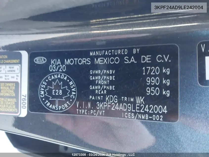 2020 KIA FORTE VIN 3KPF24AD9LE242004 — фото 9