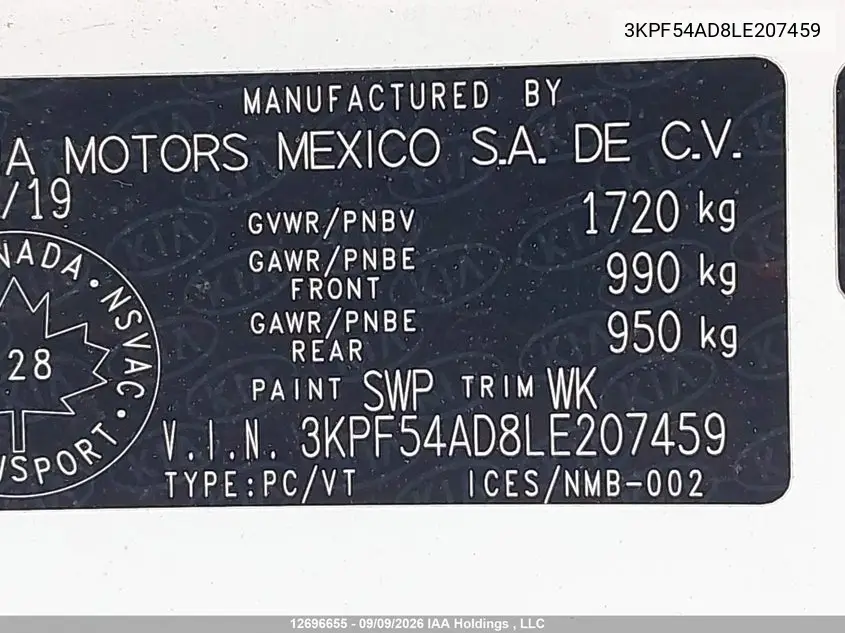 2020 KIA FORTE VIN 3KPF54AD8LE207459 — фото 9