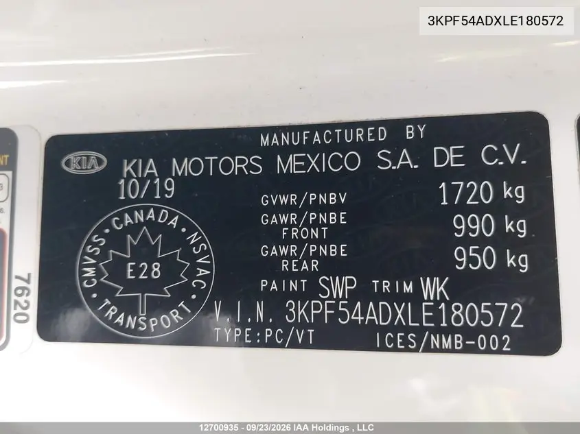 2020 KIA FORTE VIN 3KPF54ADXLE180572 — фото 10