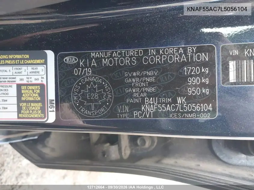 2020 KIA FORTE VIN KNAF55AC7L5056104 — фото 9
