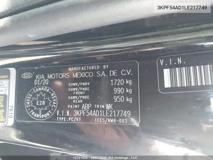 2020 KIA FORTE VIN 3KPF54AD1LE217749 — фото 9