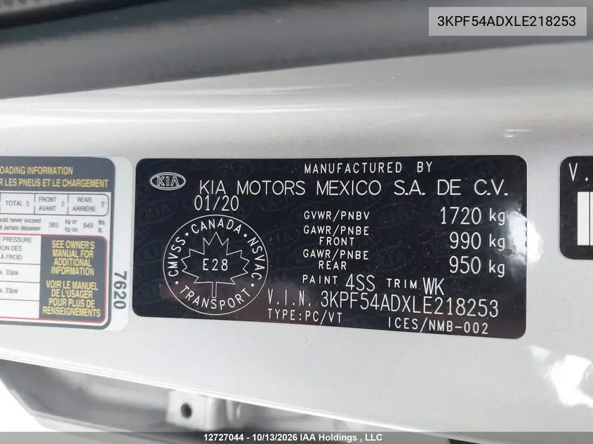 2020 KIA FORTE VIN 3KPF54ADXLE218253 — фото 9