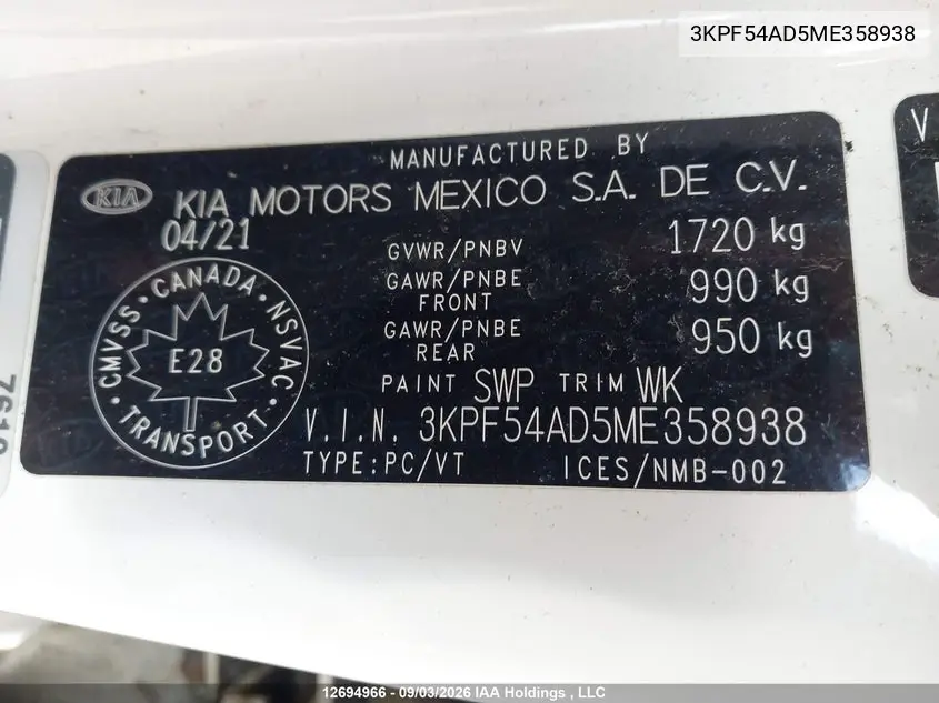 2021 KIA FORTE VIN 3KPF54AD5ME358938 — фото 18