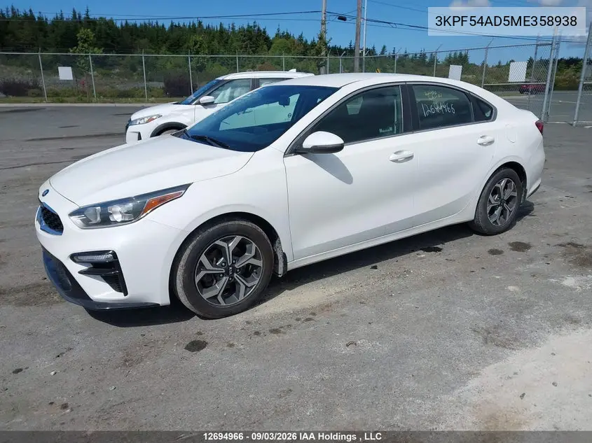 2021 KIA FORTE VIN 3KPF54AD5ME358938 — фото 2