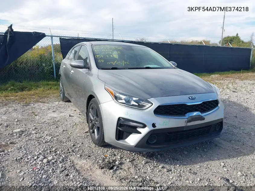 2021 KIA FORTE VIN 3KPF54AD7ME374218 — фото 2