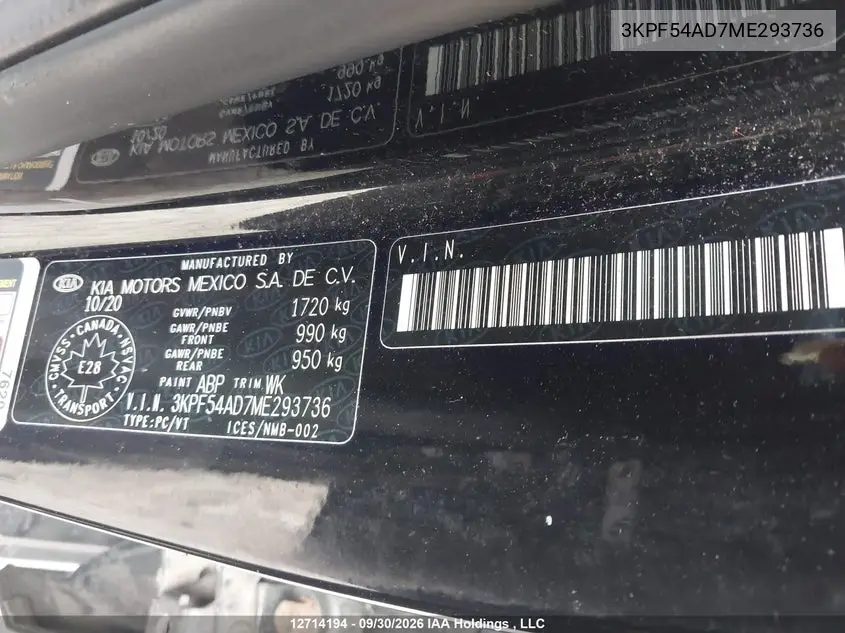 2021 KIA FORTE VIN 3KPF54AD7ME293736 — фото 9