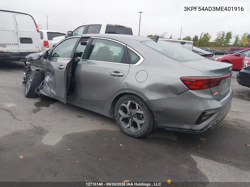 2021 KIA FORTE VIN 3KPF54AD3ME401916 — фото 3