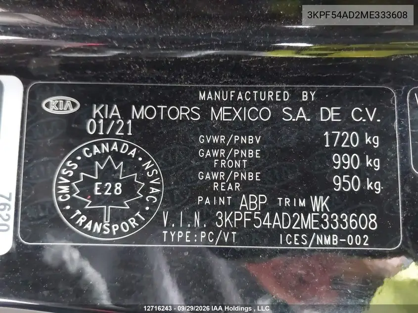 2021 KIA FORTE VIN 3KPF54AD2ME333608 — фото 9