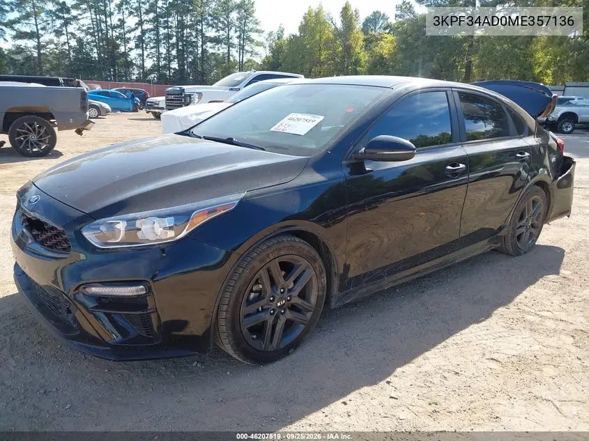 2021 KIA FORTE VIN 3KPF34AD0ME357136 — фото 2
