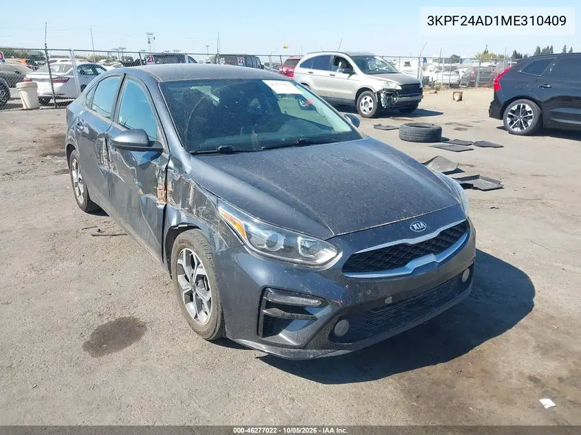 KIA FORTE 2021, VIN 3KPF24AD1ME310409
