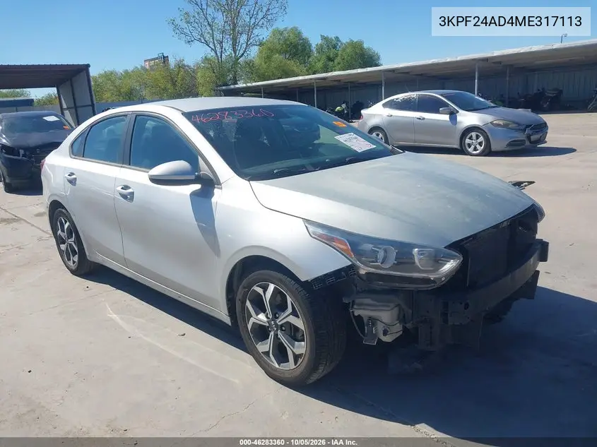 KIA FORTE 2021, VIN 3KPF24AD4ME317113