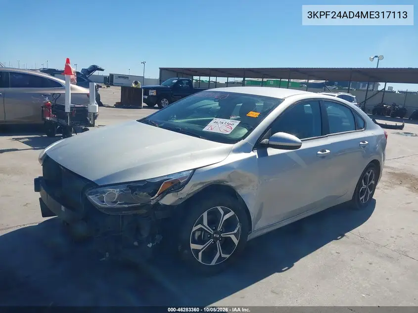 2021 KIA FORTE VIN 3KPF24AD4ME317113 — фото 2