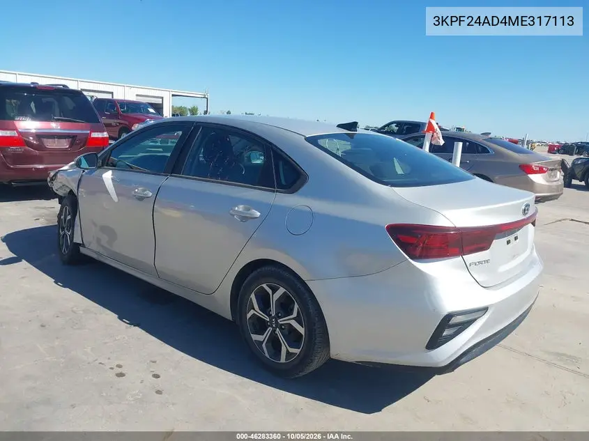 2021 KIA FORTE VIN 3KPF24AD4ME317113 — фото 3
