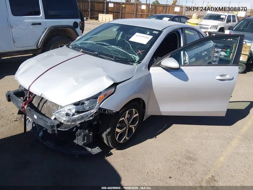 2021 KIA FORTE VIN 3KPF24ADXME308870 — фото 2
