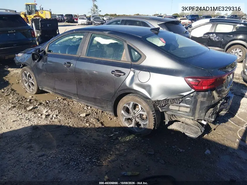 2021 KIA FORTE VIN 3KPF24AD1ME329316 — фото 3