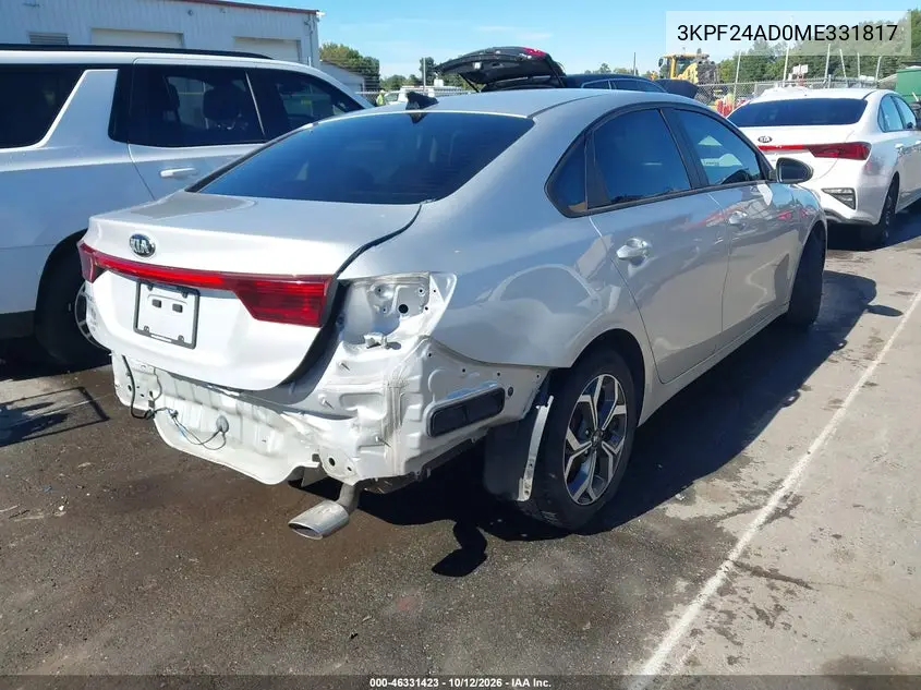 2021 KIA FORTE VIN 3KPF24AD0ME331817 — фото 4