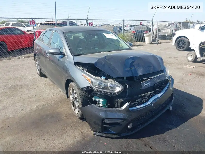 KIA FORTE 2021, VIN 3KPF24AD0ME354420