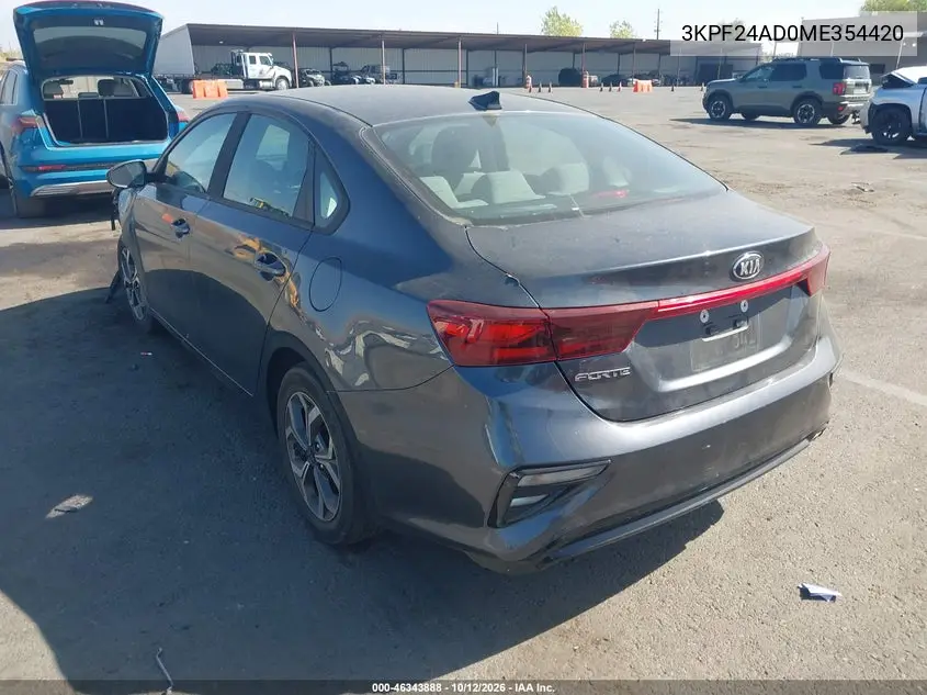 2021 KIA FORTE VIN 3KPF24AD0ME354420 — фото 3