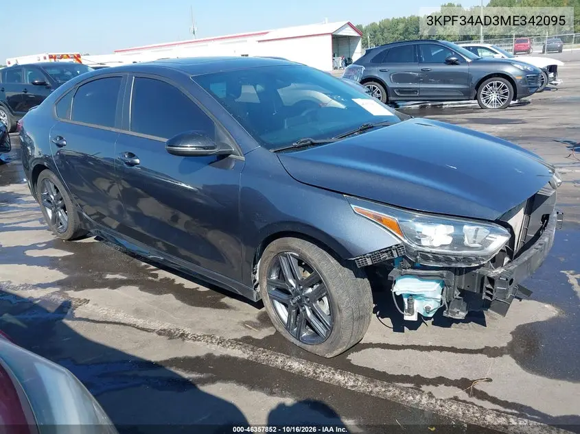 KIA FORTE 2021, VIN 3KPF34AD3ME342095