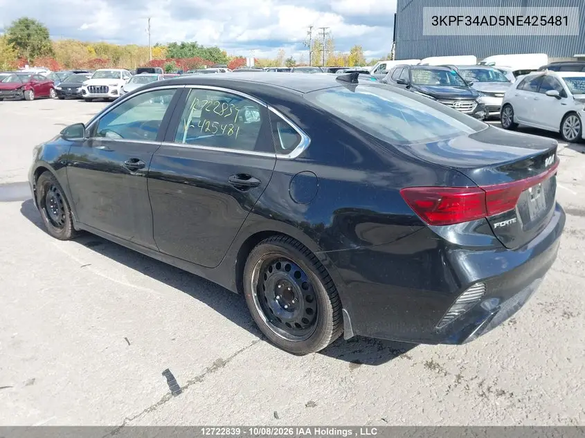 2022 KIA FORTE VIN 3KPF34AD5NE425481 — фото 3