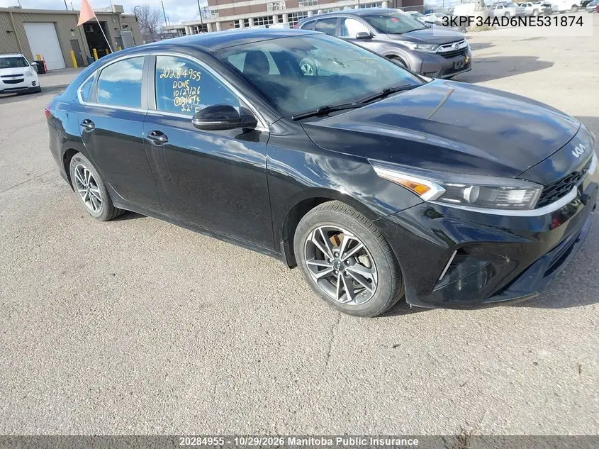 KIA FORTE 2022, VIN 3KPF34AD6NE531874