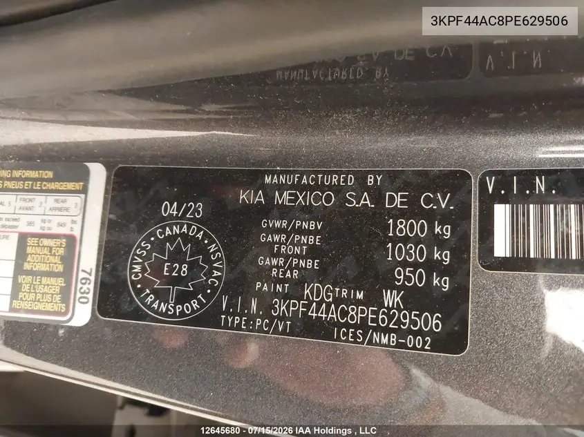 2023 KIA FORTE VIN 3KPF44AC8PE629506 — фото 9
