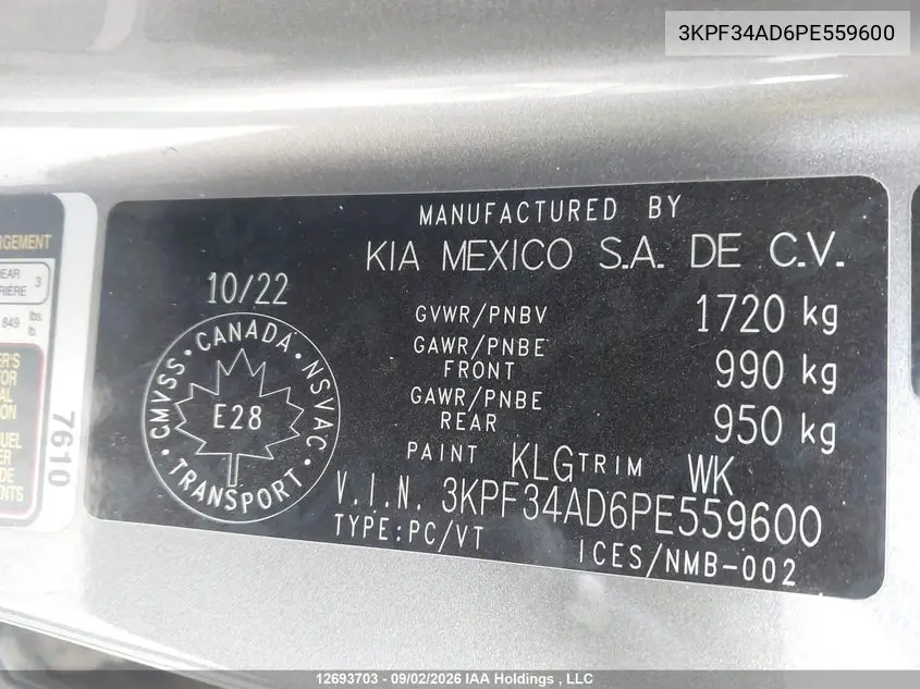 2023 KIA FORTE VIN 3KPF34AD6PE559600 — фото 9
