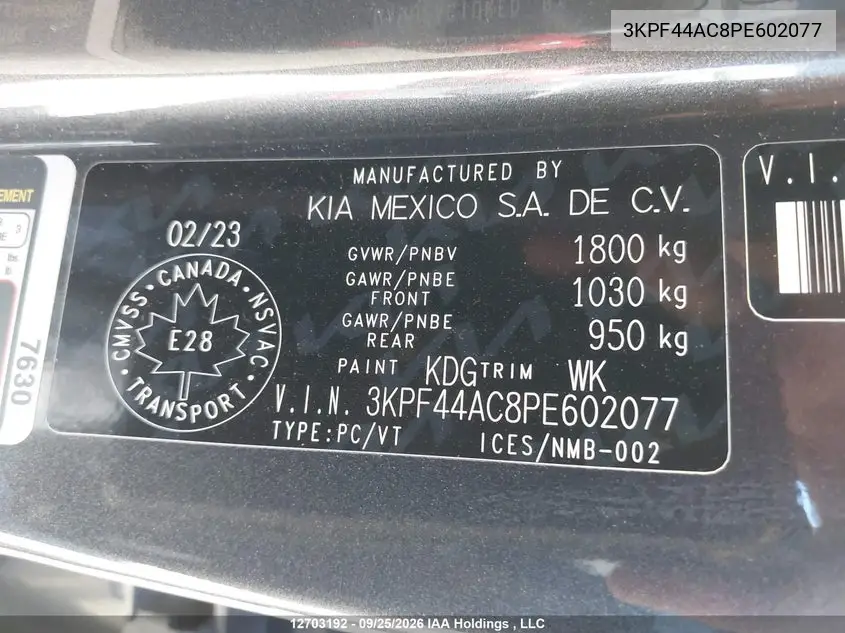 2023 KIA FORTE VIN 3KPF44AC8PE602077 — фото 9