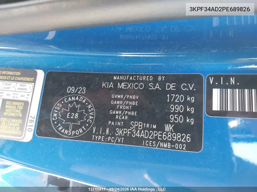 2023 KIA FORTE VIN 3KPF34AD2PE689826 — фото 9