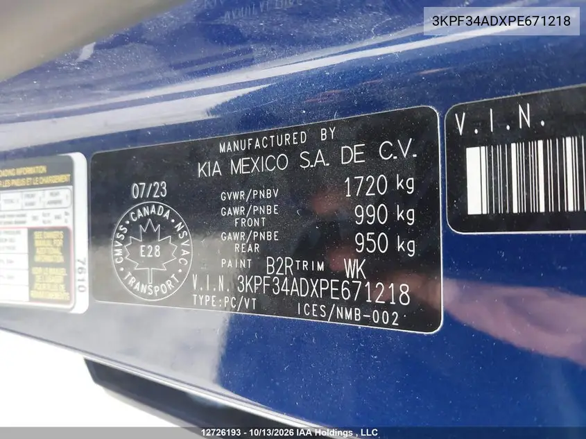 2023 KIA FORTE VIN 3KPF34ADXPE671218 — фото 9