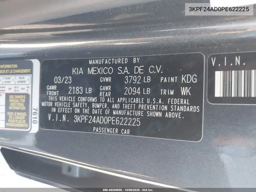 2023 KIA FORTE VIN 3KPF24AD0PE622225 — фото 9