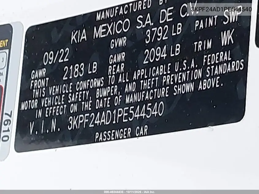 2023 KIA FORTE VIN 3KPF24AD1PE544540 — фото 9