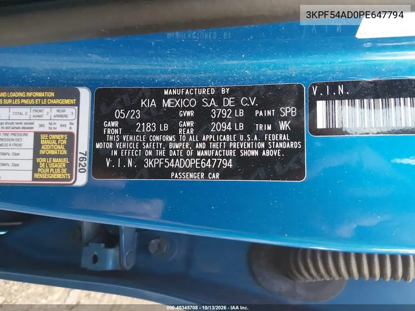 2023 KIA FORTE VIN 3KPF54AD0PE647794 — фото 9