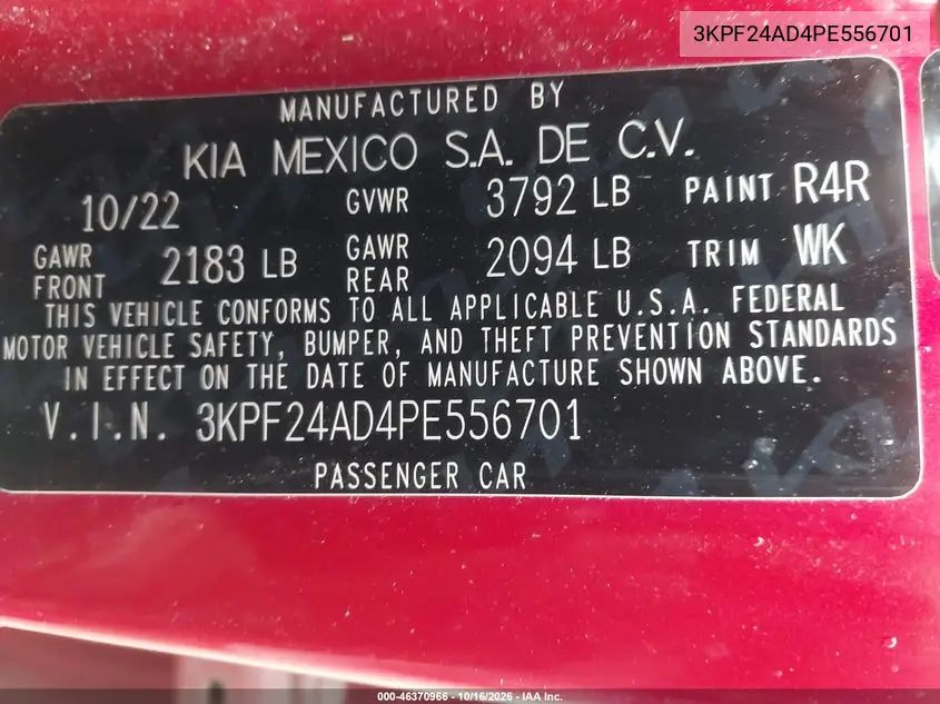 2023 KIA FORTE VIN 3KPF24AD4PE556701 — фото 9