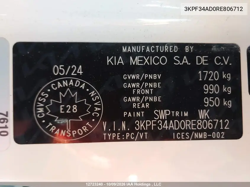 2024 KIA FORTE VIN 3KPF34AD0RE806712 — фото 19