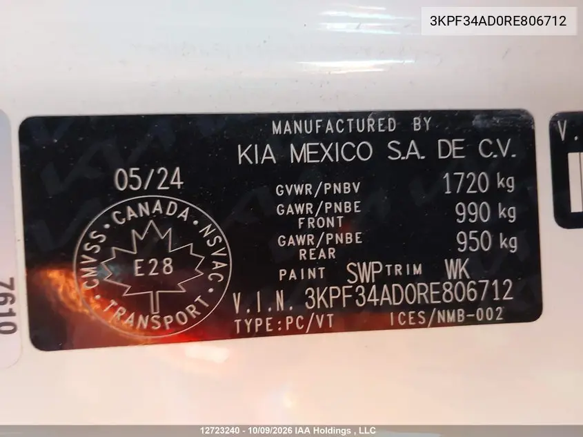 2024 KIA FORTE VIN 3KPF34AD0RE806712 — фото 10