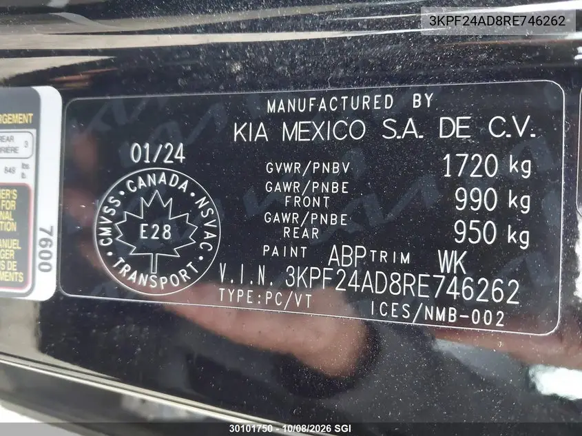 2024 KIA FORTE VIN 3KPF24AD8RE746262 — фото 9