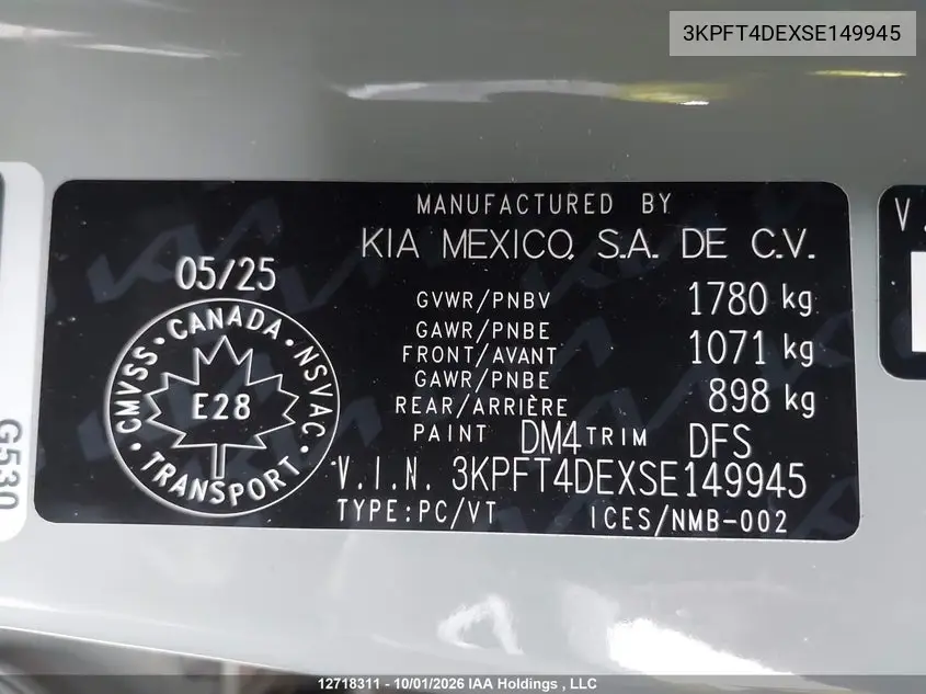 2025 KIA K4 VIN 3KPFT4DEXSE149945 — фото 18