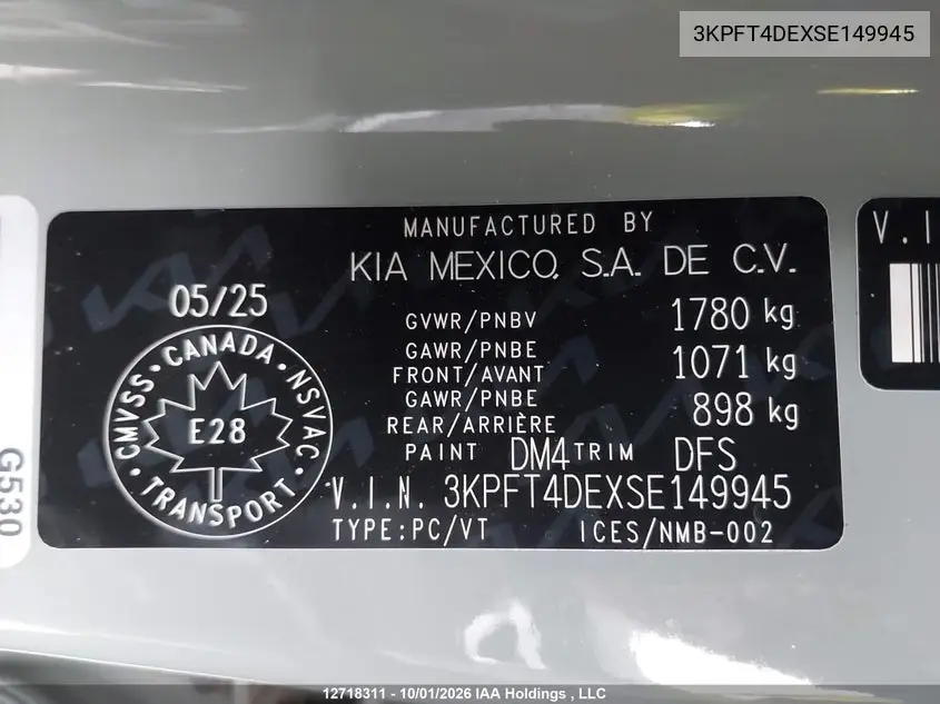 2025 KIA K4 VIN 3KPFT4DEXSE149945 — фото 9
