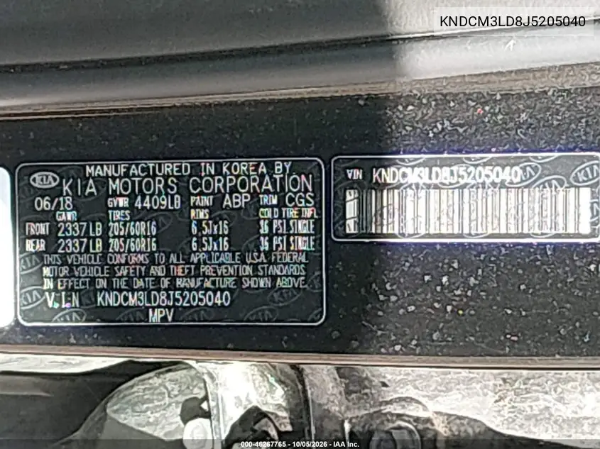 2018 KIA NIRO VIN KNDCM3LD8J5205040 — фото 9